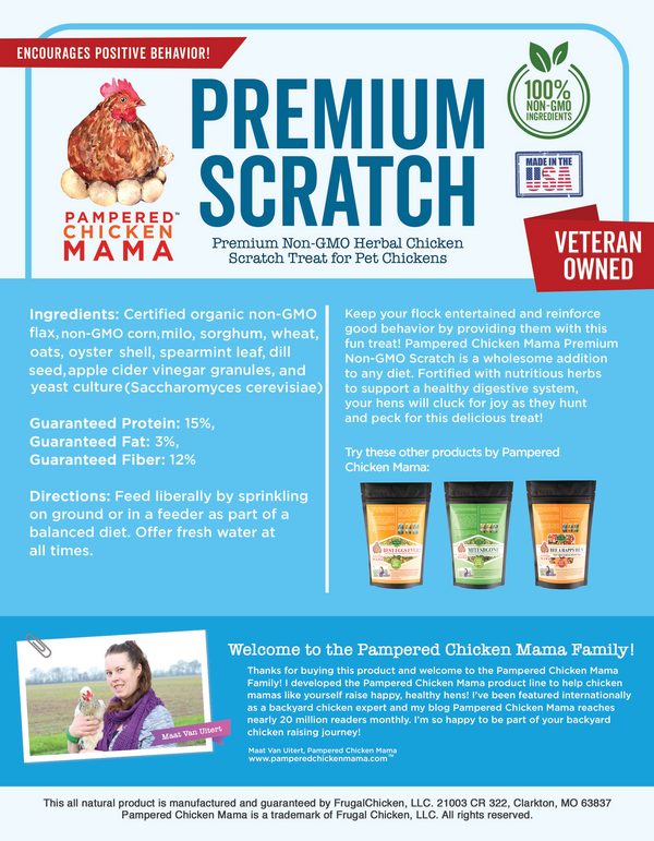 Pampered Chicken Mama Premium Non-GMO scratch label