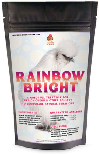 Rainbow burst treat for chickens bag isolated on white